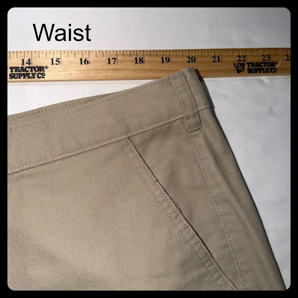 George Chino Pants Mens 42x32 Barley Tan Flat Front Cotton Blend Casual Chinos